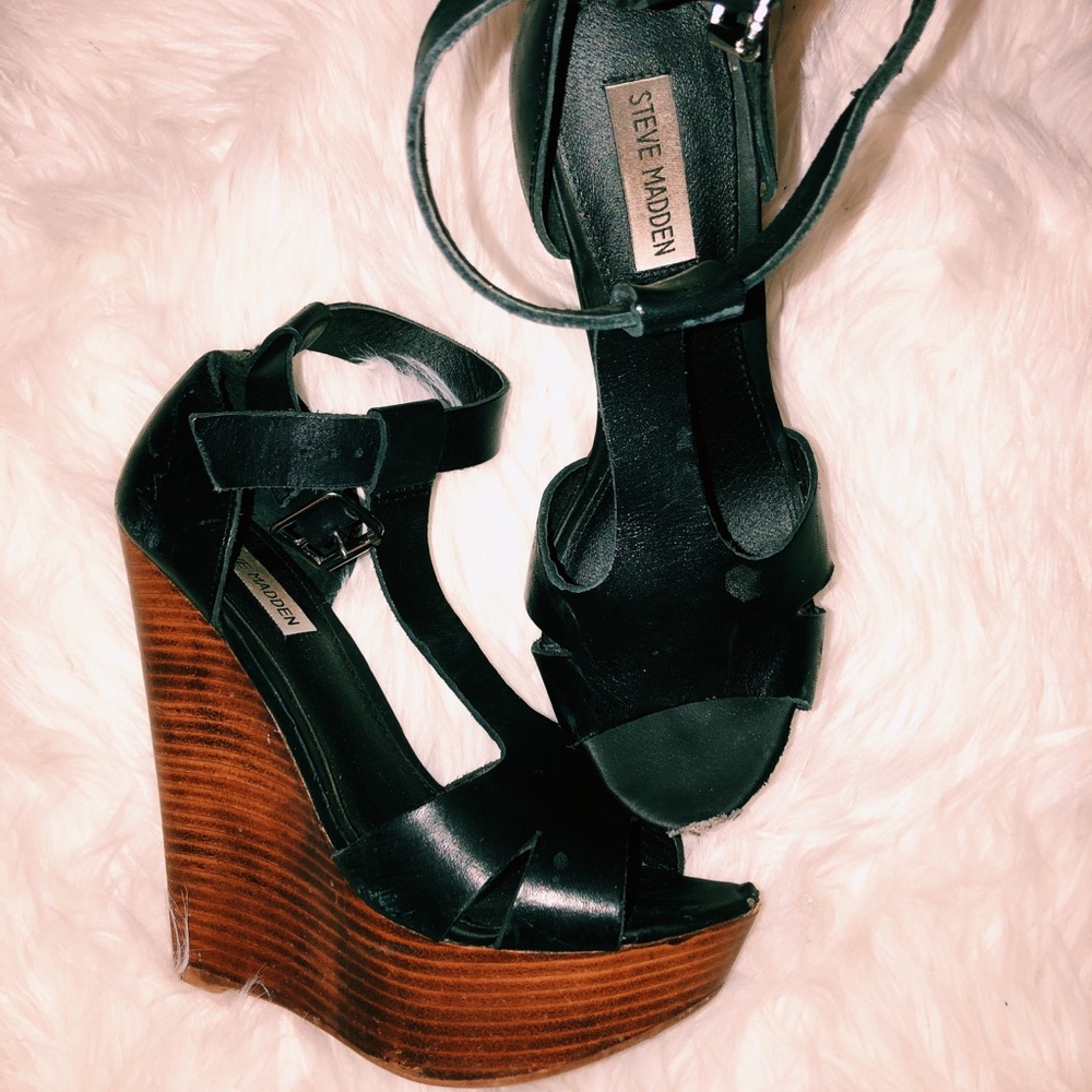 Steve Madden leather/wooden wedges